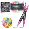 Brush Markers Pens,24 Colors Dual Tip Glitter Pens